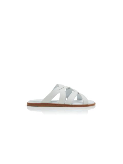 White Calf Leather Crossover Flat Sandals
