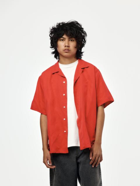 A.PRESSE VINTAGE SILK LINEN S/S OPEN COLLAR SHIRT (RED) (SIS)