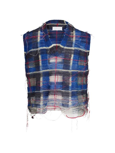 unfinished-effect plaid vest