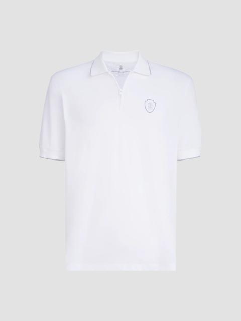 Brunello Cucinelli Men's Techno Piqué Polo Shirt with Half Zip - White