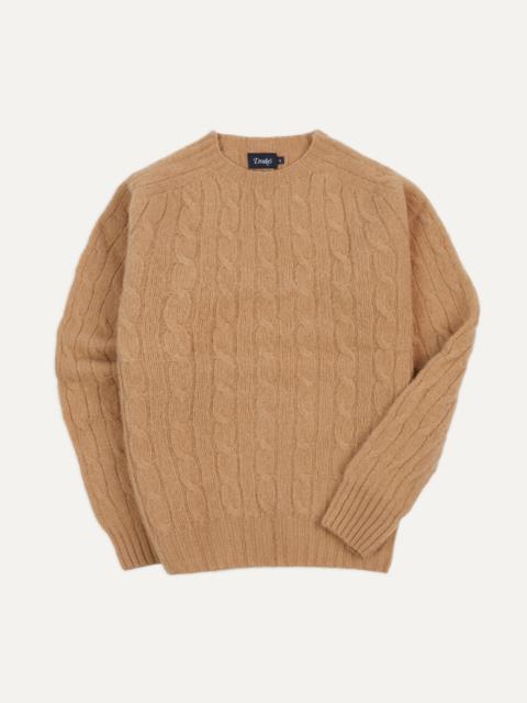 Drake's Wheat Brushed Shetland Cable Knit Crew Neck Jumper