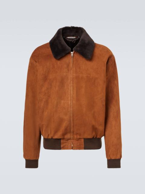 AURALEE Shearling-trimmed suede aviator jacket
