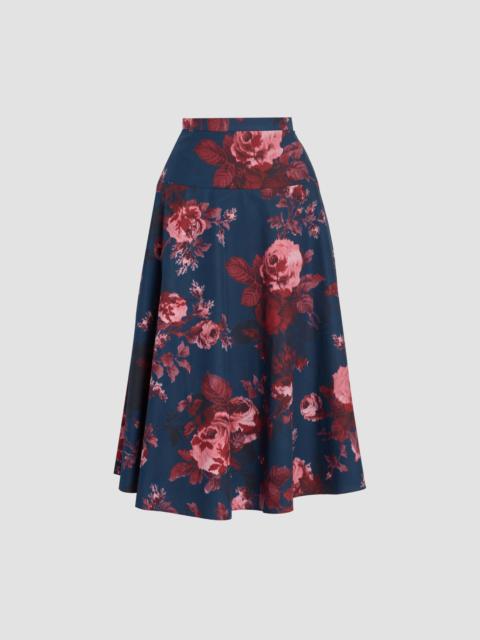 Erdem FLORAL COTTON POPLIN A-LINE MIDI SKIRT
