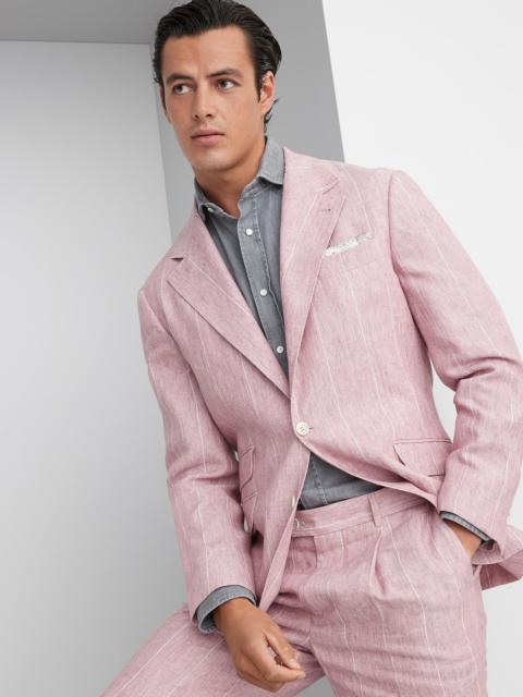 Brunello Cucinelli Linen wide chalk stripe deconstructed Cavallo blazer