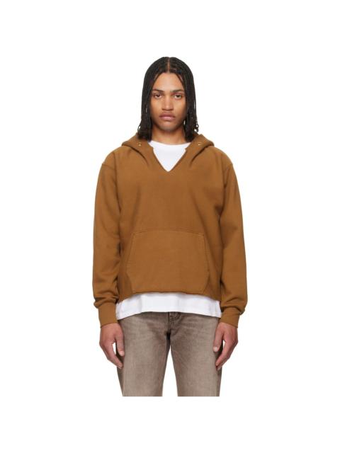 LES TIEN Tan Heavyweight Raw Cropped Hoodie