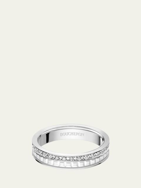 Boucheron Quatre Double White Edition Wedding Band in 18K White Gold, White Ceramic and Diamonds