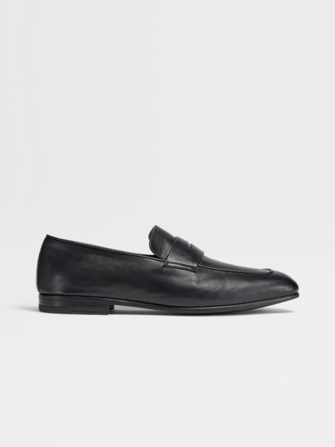 ZEGNA BLACK LEATHER L'ASOLA LOAFERS