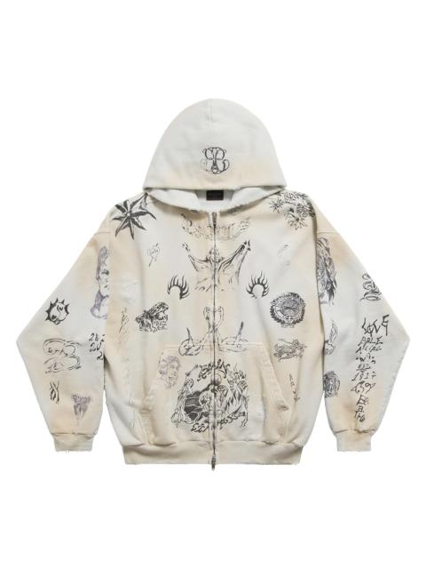 BALENCIAGA Tat Zip-Up Hoodie - Off White Black