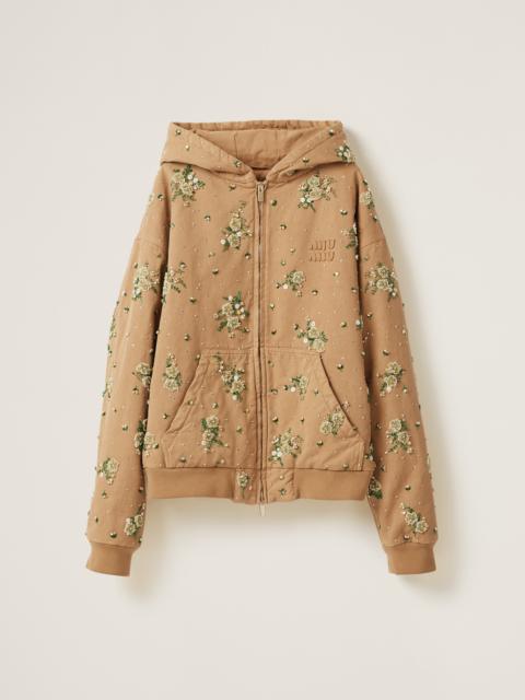 Miu Miu Embroidered garment-dyed gabardine blouson jacket