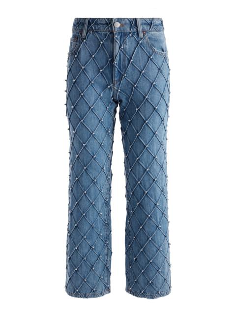 WEEZY QUILTED EMBELLISHED CROPPED MID RISE JEAN