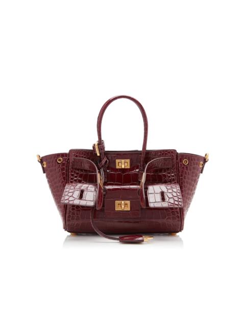BALENCIAGA Bel Air Croc-Embossed Leather Carry-All Bag burgundy
