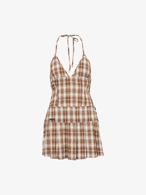 House of Sunny The Hoxton Check-Print Stretch-Woven Mini Dress
