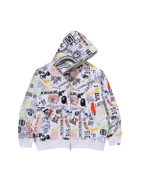 BAPE Hand Draw Pattern Shark Zip Hoodie 'White'