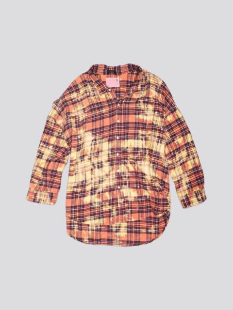 R13 DROP NECK WORKSHIRT - OVERDYED PINK W/ IRREGULAR BLEACH PLAID - R13