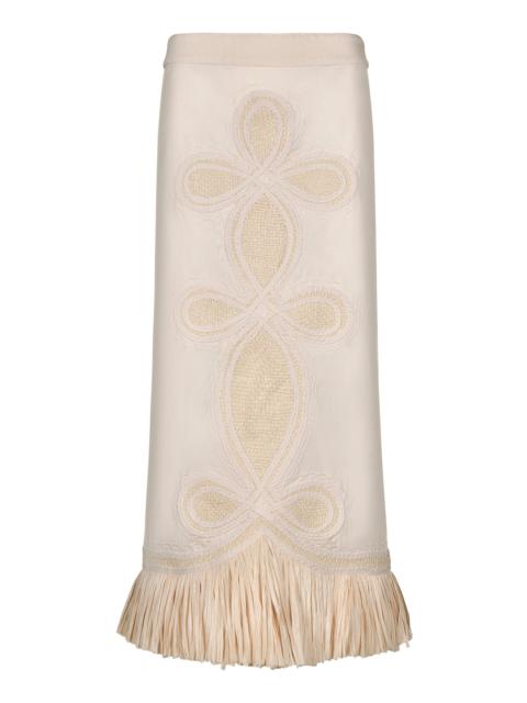 Johanna Ortiz Outlauw Legends Embroidered Midi Skirt ivory
