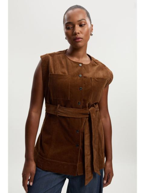 KAREN MILLEN Plus Size Stretch Cord Belted Sleeveless Jacket