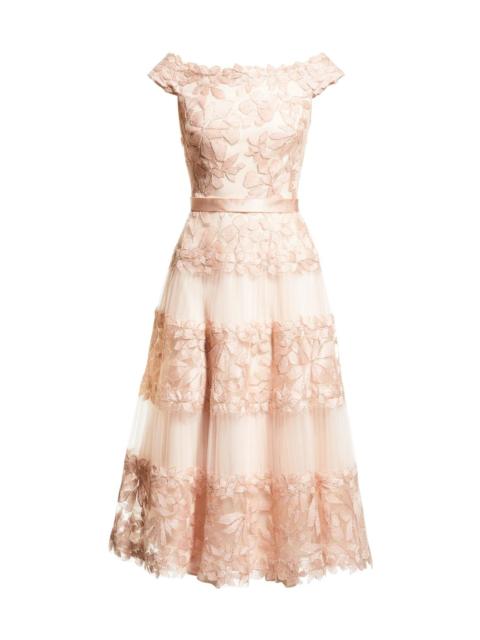 TADASHI SHOJI Off-the-Shoulder Cap-Sleeve Lace Midi Dress