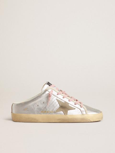 Golden Goose Super-Star Sabots in silver metallic leather with suede star