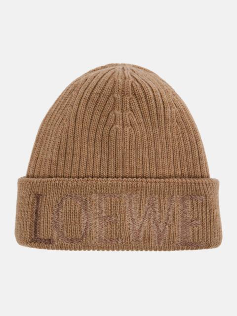 Logo embroidered ribbed-knit wool beanie