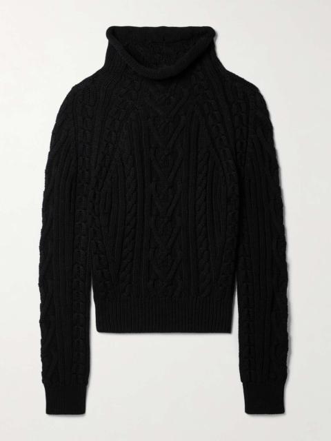 Aran cable-knit cotton turtleneck sweater