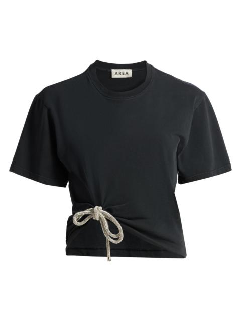 AREA Women's Crystal Knot Cotton T-Shirt - Washed Black