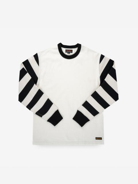 Iron Heart IHTB-12-WHT 11oz Cotton Knit Long-Sleeved Sweater - White Body with Stripes