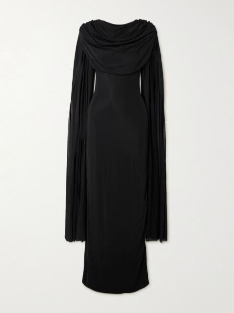 MAYGEL CORONEL Batista draped cape-effect stretch-jersey maxi dress Black