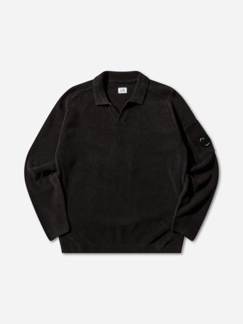 C.P. Company Men's Chenille Cotton Polo Lens Sweater Black