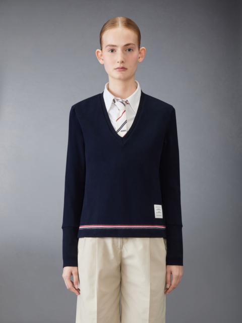 Thom Browne Cotton Pique V Neck Long Sleeve