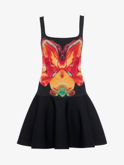Alexander McQueen Women's Solarised Orchid Jacquard Mini Dress in Black/red/yellow