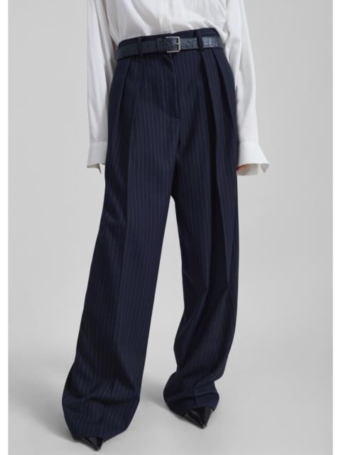 The Frankie Shop Tansy Pleated Trousers - Navy Pinstripe