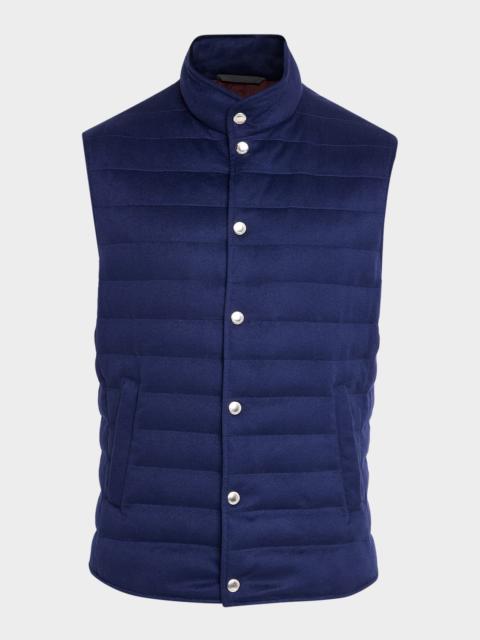 Brunello Cucinelli Men's Cashmere Padded Down Snap-Front Vest