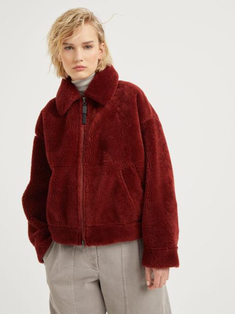 Brunello Cucinelli Curly shearling outerwear jacket with shiny zipper pull