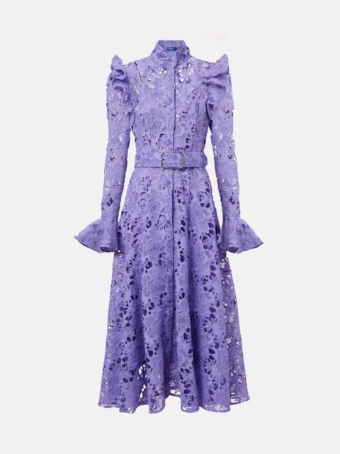 LEO LIN Aliyah floral ruffled lace midi dress