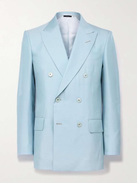 Slim-Fit Double-Breasted Silk-Twill Suit Jacket