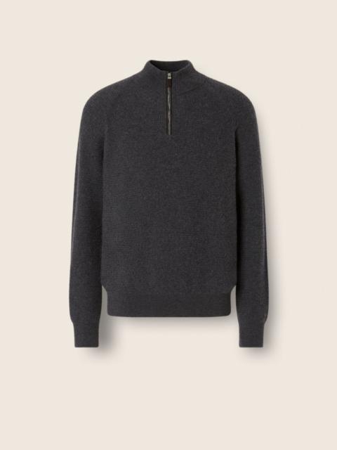 ZEGNA DARK GREY MÉLANGE OASI CASHMERE ZIP MOCK SWEATER