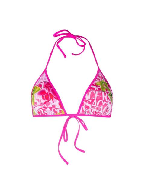 floral logo-print bikini top