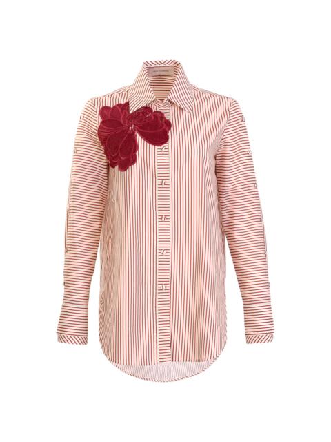 SILVIA TCHERASSI Women's Pinstripe Floral Appliqué Cotton Blouse - Cranberry Stripes