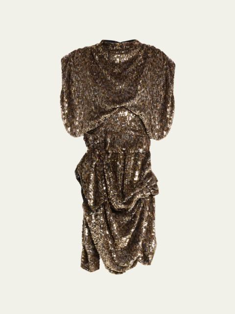 Marc Jacobs High-Neck Draped Sequin Mini Dress