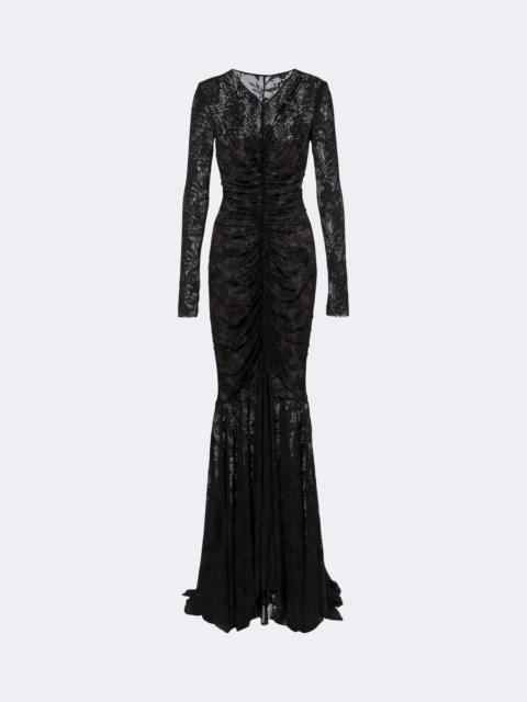 NORMA KAMALI Ruched semi-sheer lace gown