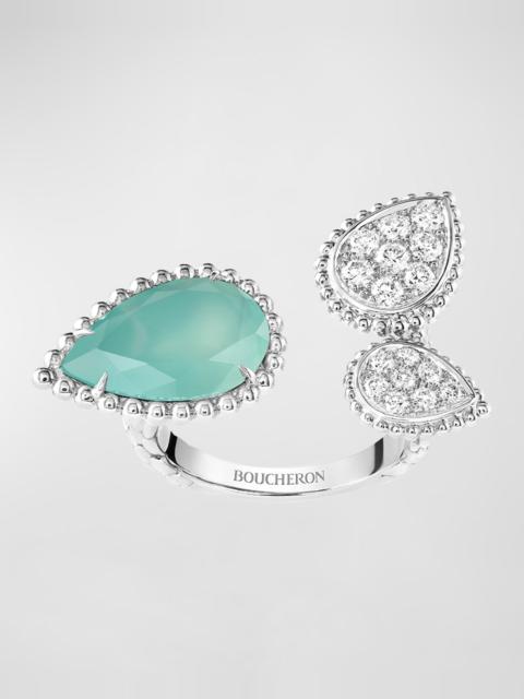 Boucheron Serpent Boheme White Gold 3-Motif Diamond and Aquaprase Ring, EU 52 / US 6