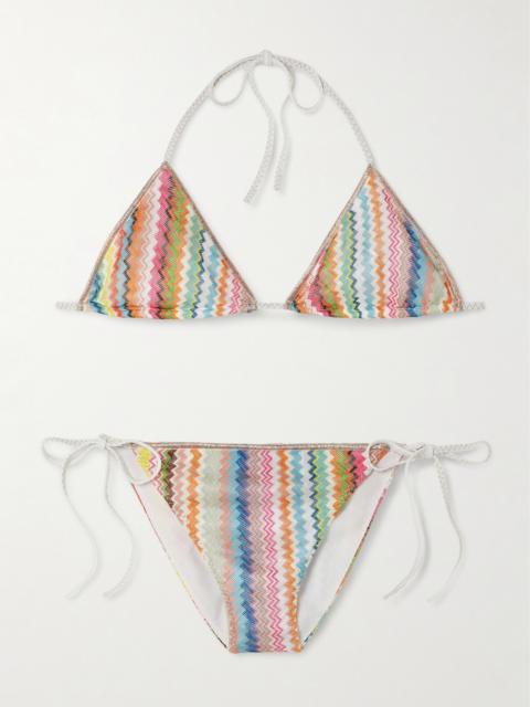 Missoni Mare Metallic-trimmed Striped Crochet-knit Triangle Bikini
