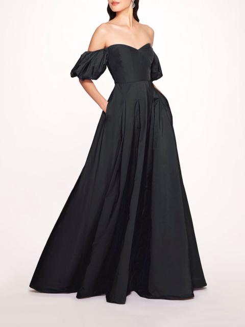 Marchesa BALLOON SLEEVE TAFFETA GOWN