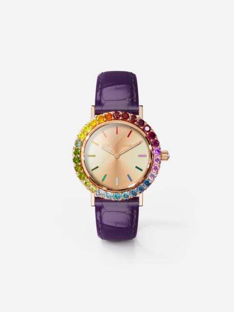 Dolce & Gabbana Iris watch in rose gold with multi-colored fine gems