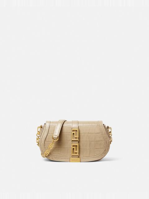 Croc-Effect Greca Goddess Shoulder Bag