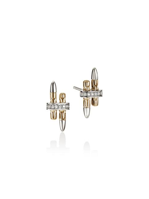 JOHN HARDY Spear Stud Earrings, Gold, Sterling Silver, Diamonds