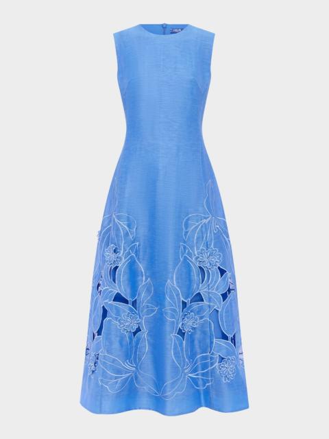 LEO LIN Cleo Floral Applique Sleeveless Midi Dress