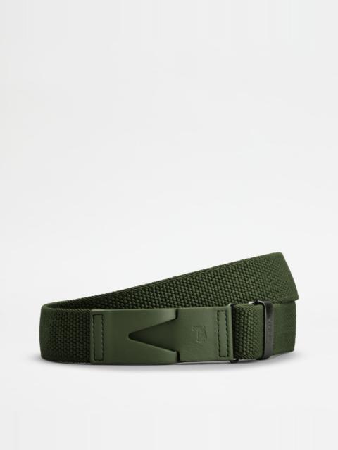 Tod's BELT IN CANVAS AND LEATHER - GREEN