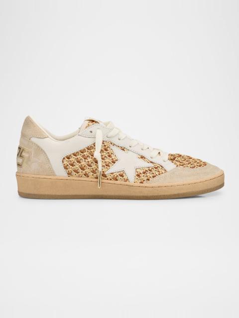 Golden Goose Ball Star Raffia Net Leather Low-Top Sneakers