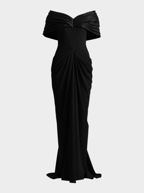 TADASHI SHOJI Pleated Off-Shoulder Taffeta & Crepe Gown